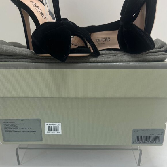 Tom Ford Brigitte Bow Sandals Velvety Black Stiletto Heels Women Size 36 US5 - Picture 10 of 16